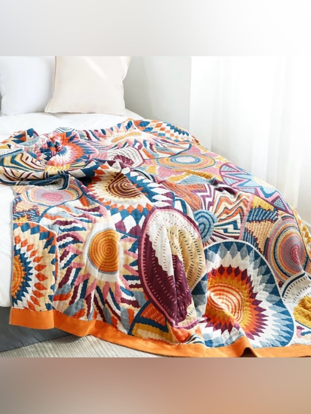 Gorgeous Bohemian 100% Cotton Muslin Geometric COLORFUL Blanket
60x80 inches - Picture 6 of 7